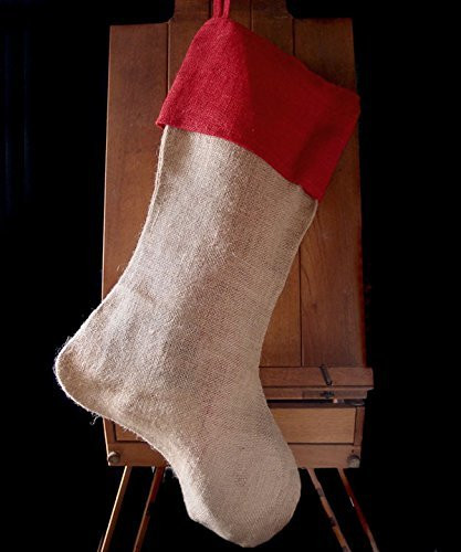 AK-Trading Burlap Jute Holidays Christmas Stockings - Pack of 6 (Natural Jute Stocking with Red Cuff, 10" 24"H x 14" foot)