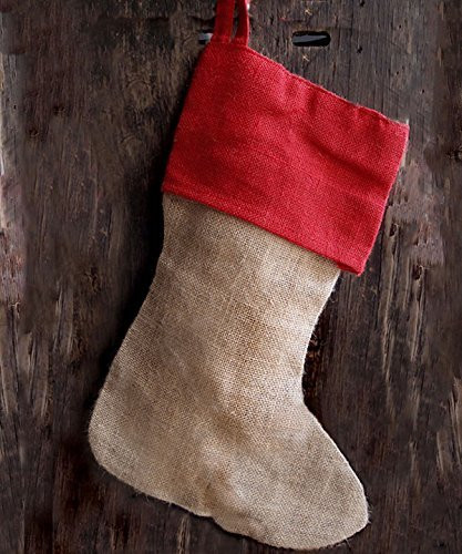 AK-Trading Burlap Jute Holidays Christmas Stockings - Pack of 6 (Natural Jute Stocking with Red Cuff, 8" x 17"H x 12" foot)