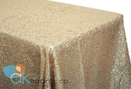 AK-Trading CHAMPAGNE Sequin Rectangular Tablecloth, Rain Drops Sequin Taffeta Fabric Sequin Table Cover- CHAMPAGNE