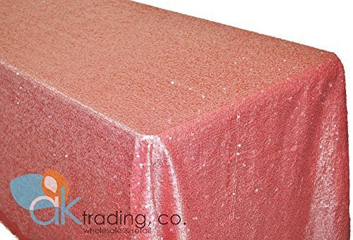 AK-Trading CORAL Sequin Rectangular Tablecloth, Rain Drops Sequin Taffeta Fabric Sequin Table Cover- CORAL