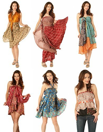 AK-Trading Indian Reversible Vintage Silk Sari Magic Wrap Skirts - Lot of 6 Pcs. (Large - 36 Inches Long)