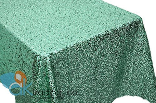 AK-Trading MINT GREEN Sequin Rectangular Tablecloth, Rain Drops Sequin Taffeta Fabric Sequin Table Cover- MINT GREEN