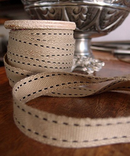 AK-Trading Polyester Blend Burlap Webbing Ribbon With Stitching 5/8" Inch X 25 Yards (Black)
