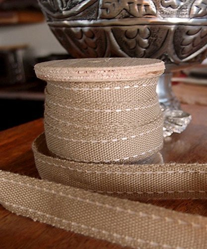 AK-Trading Polyester Blend Burlap Webbing Ribbon With Stitching 5/8" Inch X 25 Yards (Ivory)