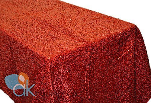 AK-Trading RED Sequin Rectangular Tablecloth, Rain Drops Sequin Taffeta Fabric Sequin Table Cover- RED