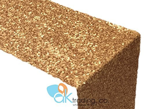 AK-Trading Sequin Runner, 12x60 Inch Rain Drops Sequin Taffeta Fabric Sequin Runner (Matt Gold)