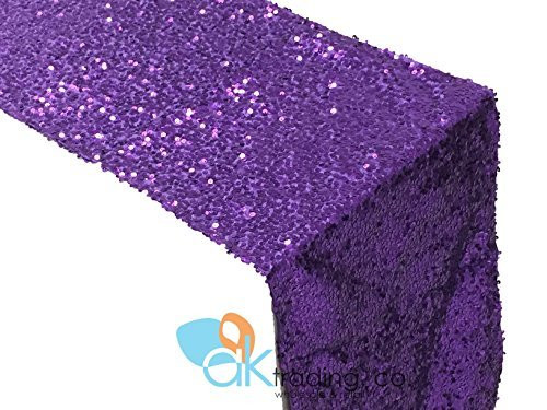 AK-Trading Sequin Runner, 12x60 Inch Rain Drops Sequin Taffeta Fabric Sequin Runner (Purple)
