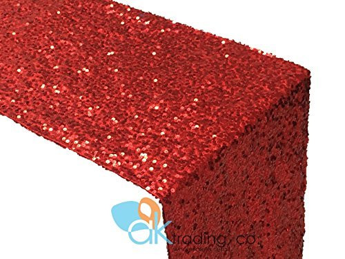 AK-Trading Sequin Runner, 12x60 Inch Rain Drops Sequin Taffeta Fabric Sequin Runner (Red)