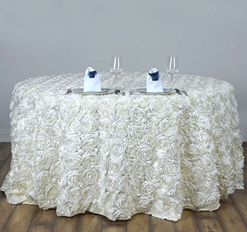 AK-Trading Tablecloth 108-Inch Round Rose Grandiose Rosette Tablecloth Tablecover (Ivory)