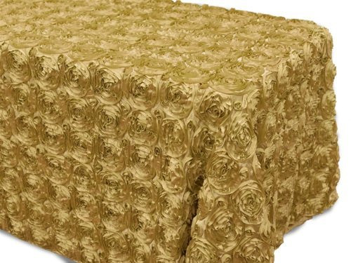 AK-Trading Tablecloth 54 x 120-Inch Rectangular Rose Grandiose Rosette Tablecloth Tablecover (Gold)