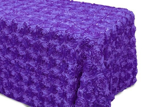 AK-Trading Tablecloth 54 x 120-Inch Rectangular Rose Grandiose Rosette Tablecloth Tablecover (Purple)