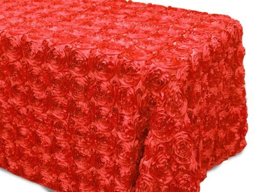 AK-Trading Tablecloth 54 x 96-Inch Rectangular Rose Grandiose Rosette Tablecloth Tablecover (Red)