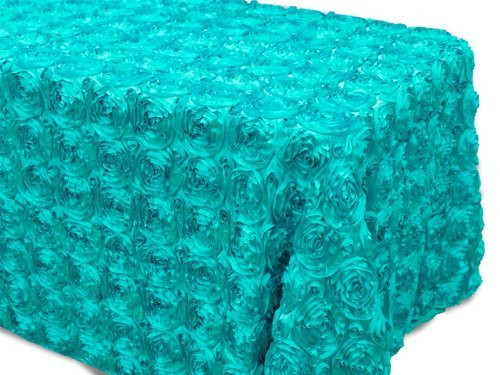AK-Trading Tablecloth 54 x 96-Inch Rectangular Rose Grandiose Rosette Tablecloth Tablecover (Turquoise)
