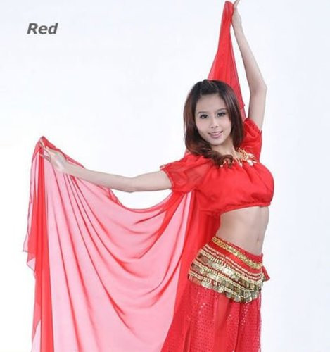 Belly Dance Chiffon Veil with Silver Sequin Trim - RED