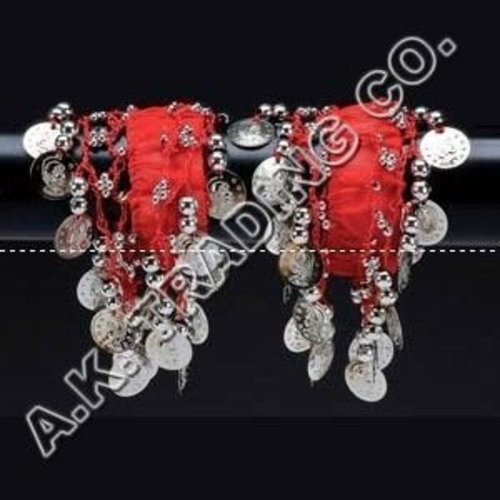 Belly Dance Dancing Arm Cuffs Bracelet - RED/SILVER (PAIR)