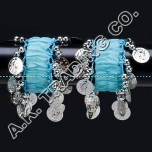 Belly Dance Dancing Arm Cuffs Bracelet - TURQUOISE/SILVER (PAIR)