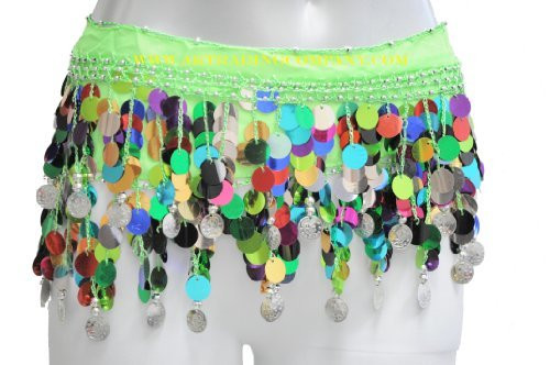 Colorful Paillettes Belly Dancing "Big Sequin" - Green/Silver