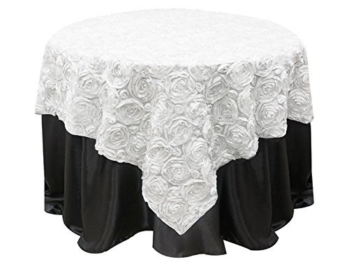 Grandiose Rose Design Rosette Table Overlay Table Cover - White (72x72)