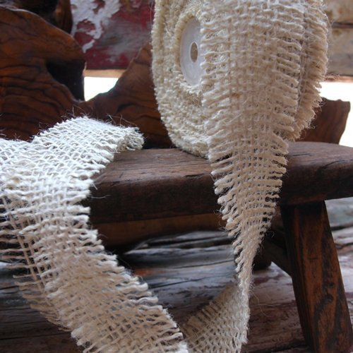 JUTE BURLAP RIBBON - IVORY 1.5 INCH X 10 YARDS