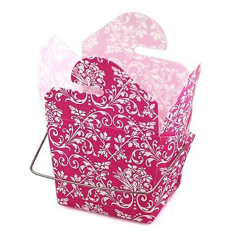 Mini Damask Print Pet Take-out Gift Favor Boxes, Pack of 12 (4" x 3.5" x 4", HotPink/White)