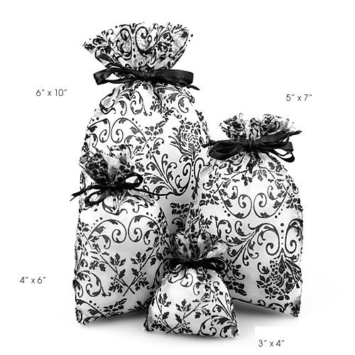 Pack of 12 - Damask Print Sheer Organza Favor Gift Bags - Select from 4 sizes (5"x7")