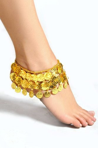 Pearl Belly Dance Exotic Fashion 3 Row Coin Anklet - GOLD (1pc)