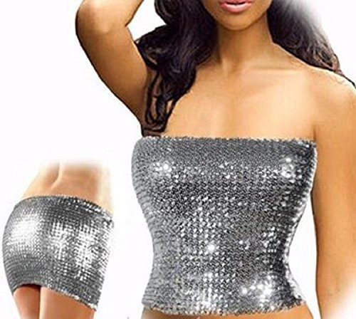 Pearl Women's Exotic Sexy Sparkly Sequin Tube Top or Skirt - SILVER