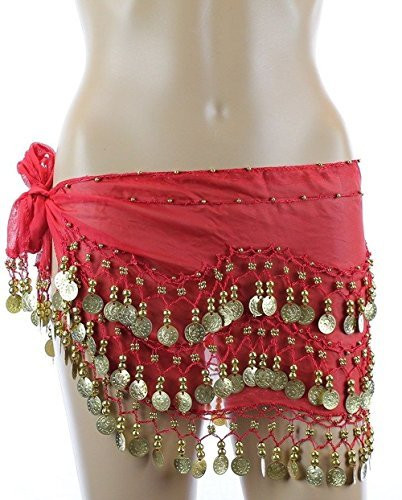 Plus Size Belly Dancing Hip Scarf - Red/Gold