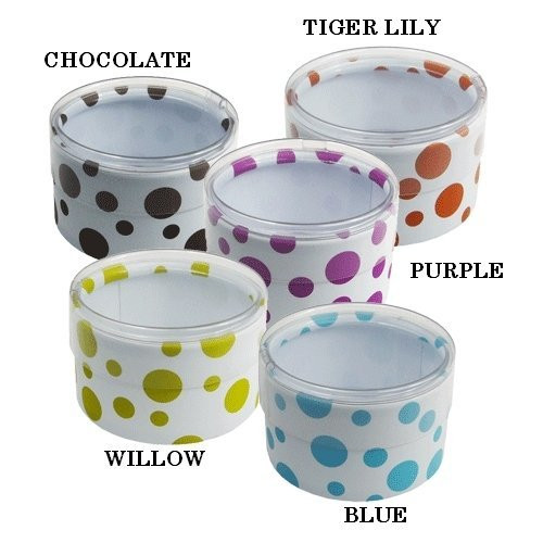 Polka Dot Print Plastic Mini Round Containers Set of 6 (Blue)