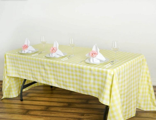 Yellow & White Checker 100% Polyester Rectangular Tablecloth 60" x 126"