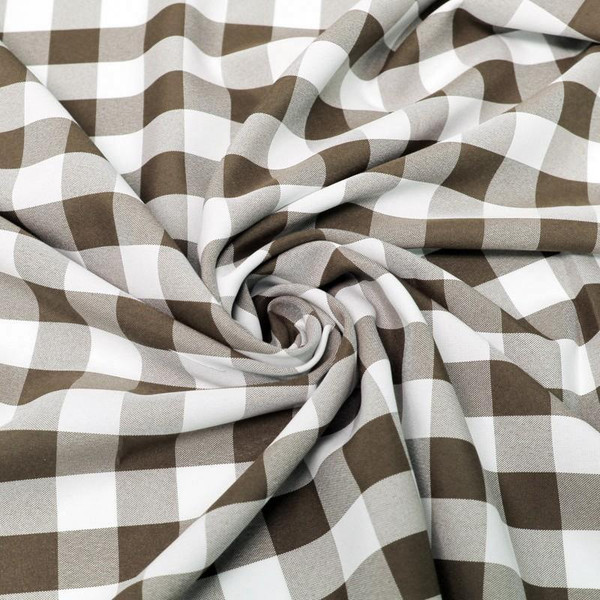 1" inch Checkered Gingham Polyester Poplin Fabric - Brown & White