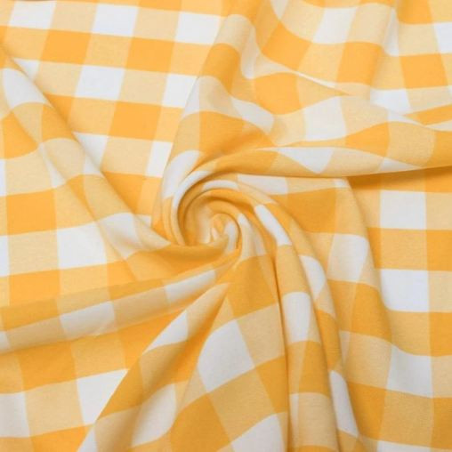 1" inch Checkered Gingham Polyester Poplin Fabric - Tangerine and White