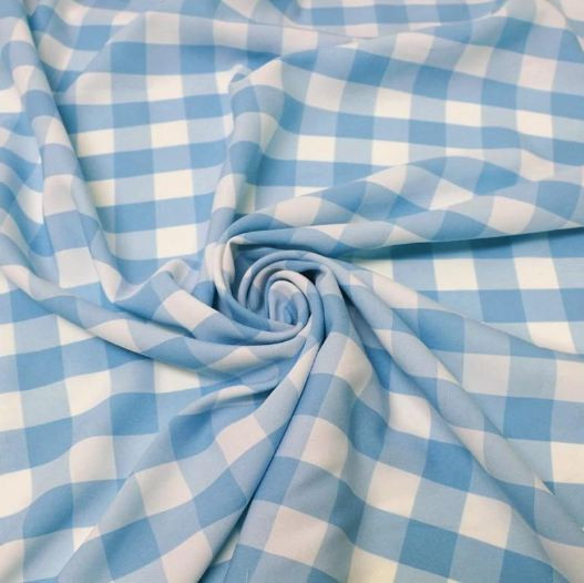 1" inch Checkered Gingham Polyester Poplin Fabric - Turquoise and White
