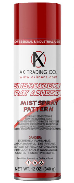 AK TRADING CO. Embroidery Spray Adhesive Basting Spray - Spray and Fix Temporary Fabric Adhesive, 12oz Can, Mist Spray Pattern