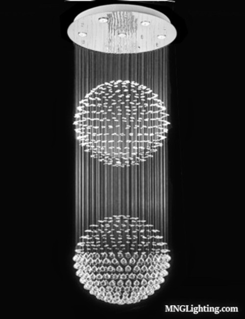 double sphere raindrop polished chrome 9 light polished chrome modern crystal chandelier lighting fixture MC40136 for staircase entryway foyer high ceiling free shipping across Canada Montreal Quebec