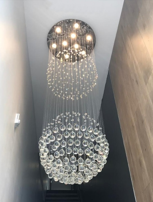 double sphere raindrop polished chrome 9 light polished chrome modern crystal chandelier lighting fixture MC40136 for staircase entryway foyer high ceiling free shipping across Canada Montreal Quebec