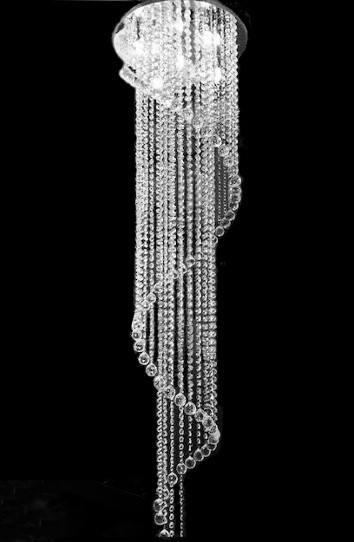 spiral flush mount polished chrome 5 light crystal pendant chandelier lighting fixture MC11555 for staircase entryway with high ceiling foyer with high ceiling free shipping across Canada Montreal Quebec