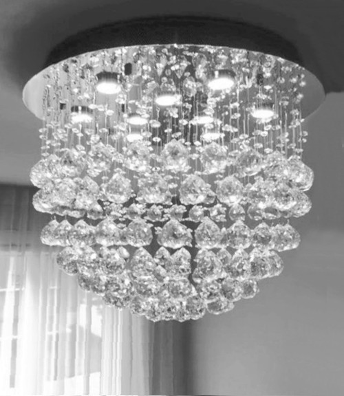 flush mount raindrop sphere polished chrome 9 light modern crystal chandelier ceiling light fixture MC38055 for living room dining room bedroom entryway foyer free shipping across Canada Montreal Quebec