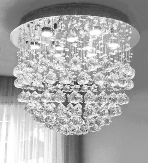 modern crystal ceiling light, sphere raindrop polished chrome 9 light modern crystal ceiling chandelier flush mount lighting fixture MC38055 for living room dining room bedroom entryway foyer free shipping across Canada Montreal Quebec