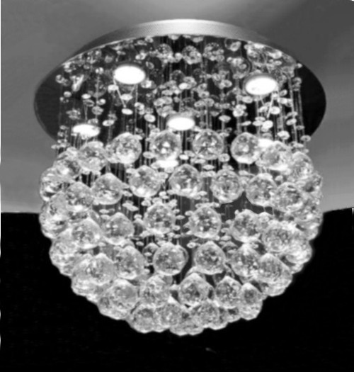 sphere flush mount round raindrop modern crystal chandelier ceiling light for entryway bedroom living room dining room entrance hallway foyer, foyer chandelier Montreal Canada, modern crystal ceiling light for living room, Best crystal chandelier Montreal for living room, Modern crystal chandelier for bedroom Canada, living room chandelier lighting, bedroom chandelier lighting