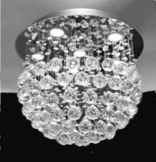 Modern crystal ceiling light, sphere raindrop polished chrome 6 light modern crystal ceiling chandelier flush mount lighting fixture MC06102 for dining room living room entryway bedroom foyer free shipping across Canada Montreal Quebec