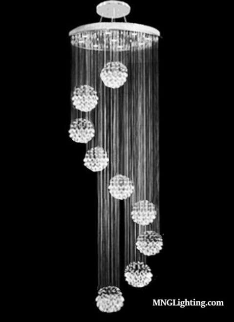 spiral raindrop polished chrome 9 light modern crystal chandelier MC18677 for high ceiling lighting sloped vaulted ceiling staircase foyer with high ceiling free shipping across Canada Montreal Quebec spiral raindrop polished chrome 9 light modern crystal chandelier MC18677 for high ceiling lighting sloped vaulted ceiling staircase foyer with high ceiling free shipping across Canada Montreal Quebec