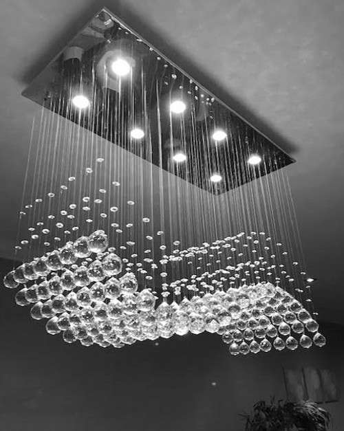 rectangular wave polished chrom 8 light flush mount modern crystal chandelier lighting fixture MC10428 for dining room over dining table over kitchen island free shipping across Canada Montreal Quebec