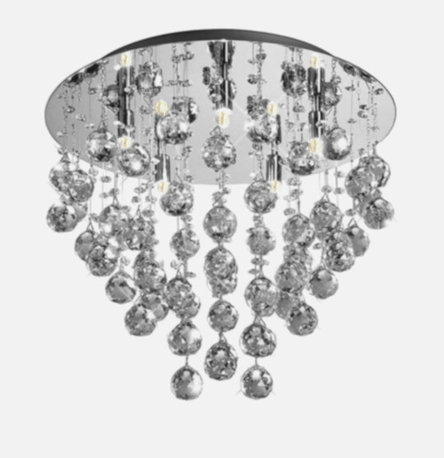 flush mount round raindrop polished chrome 6 light modern crystal ceiling chandelier lighting fixture MC10205 for living room bedroom entryway hallway foyer low ceiling free shipping across Canada Montreal Quebec