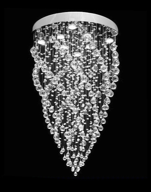 modern crystal ceiling light, spiral raindrop design polished chrome 6 light modern crystal chandelier lighting fixture MC10495 for living room dining room entryway staircase high ceilings  free shipping across Canada Montreal Quebec 