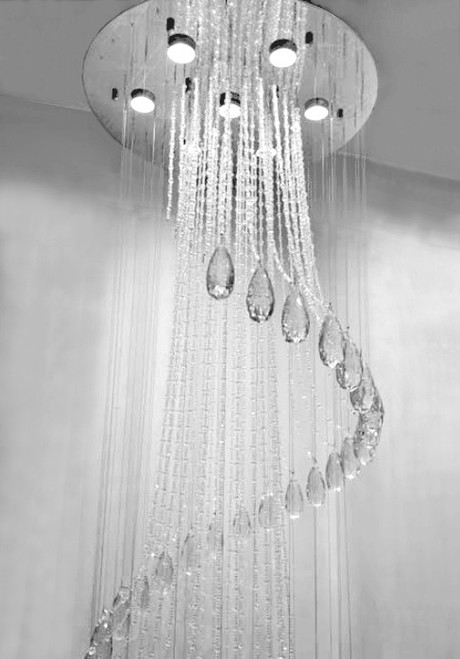 Spiral flush mount 7-light polished chrome staircase high ceilings modern crystal chandelier lighting fixture MC15207 for staircase, high ceilings, foyer, entryway with high ceilings, free shipping across Canada, Montreal, Quebec 