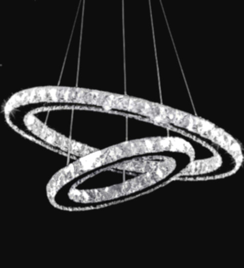 two ring integrated led circular modern crystal pendant chandelier lighting fixture LDM29570 for sloped vaulted ceilings adjustable height for living room dining room kitchen bedroom entryway foyer free shipping across Canada Montreal Quebec
