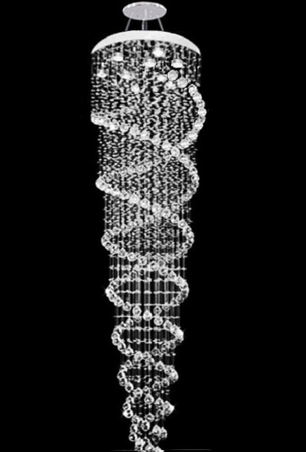 spiral raindrop polished chrome 9 light high ceilings staircase modern crystal pendant chandelier light fixture with adjustable height MC92110-S for staircase entryway foyer high ceiling sloped vaulted ceiling free shipping across  Canada Montreal Quebec