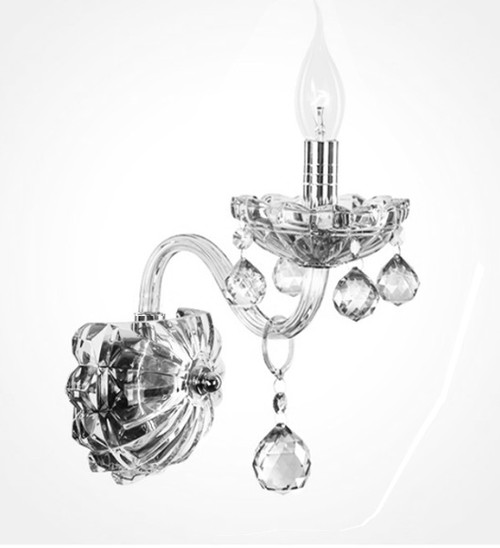 1 light candle crystal wall sconce light fixture polished chrome CW11012 for entryway dining room living room stairway bedroom foyer free shipping across Canada Montreal Quebec