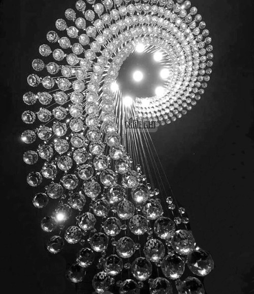 Modern spiral wave raindrop long staircase high ceilings adjustable height crystal pendant chandelier lighting fixture MC80261-S for entryway, high ceilings, staircase, foyer with high ceilings, sloped vaulted ceilings, free shipping across Canada, Montreal, Quebec